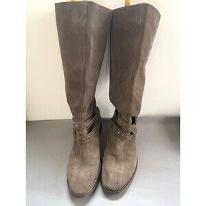 Lavorazione Artigianale Brown Suede Tall Calf Italian Boots Harness EUR 40 US 9